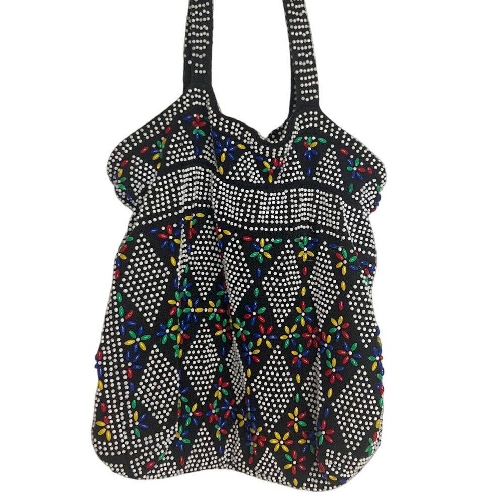 Vintage 70s Candy Dot Drawstring Purse Micro Beaded Mr Jonas Made in Hong Kong